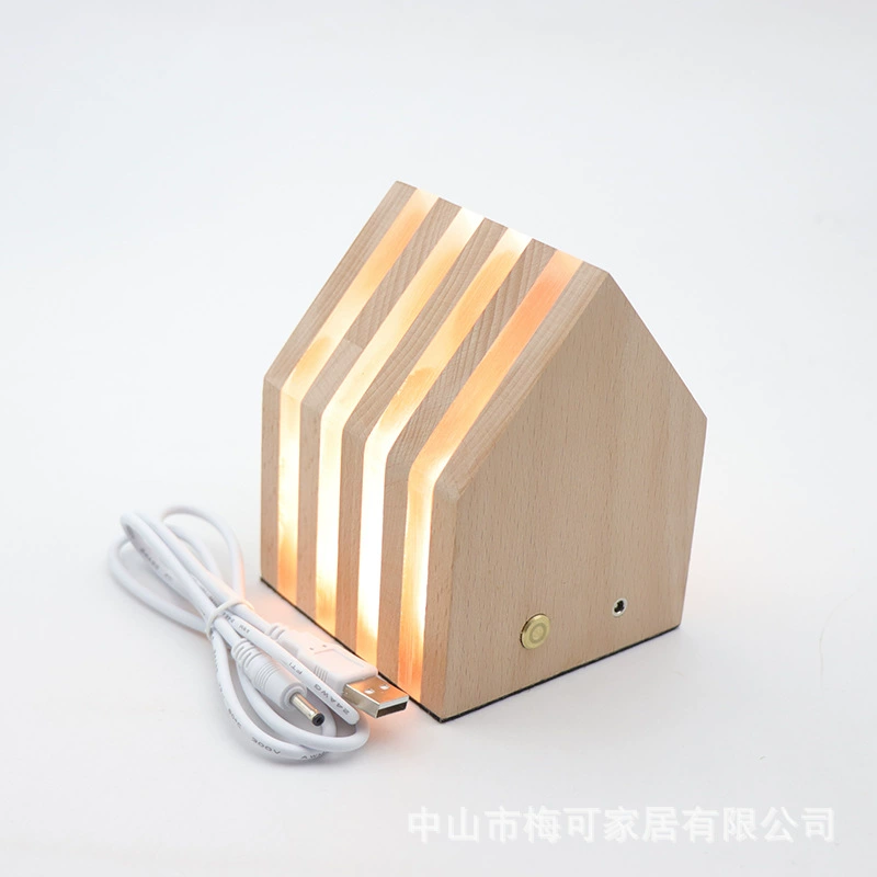 Charging Wooden Cabin Night Light Touch Dimmer Warm Bedroom Decoration Gift Wood House Lamp