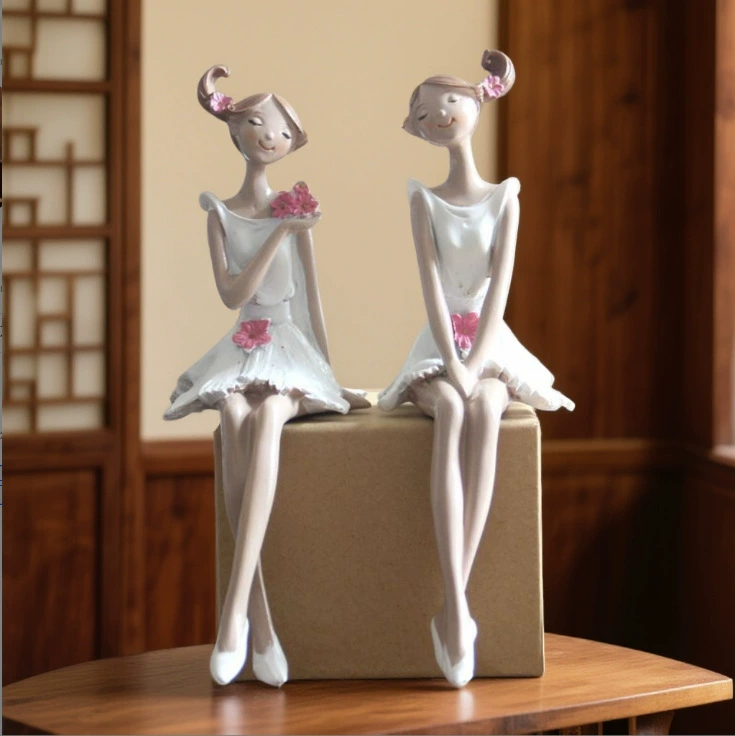 Nordic New Creative Sister Girls Figure Decoration Living Room Bedroom Home Decor Resin Craft Garden