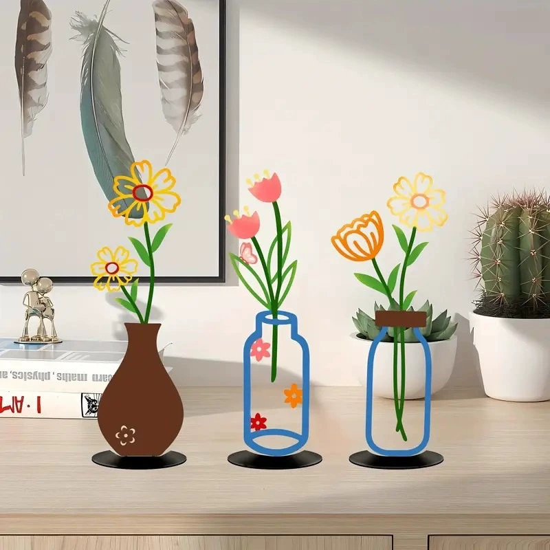 Cross-border 2D Metal Vase Desktop Decoration Living Room Bedroom Bookshelf Home Decor Colorful