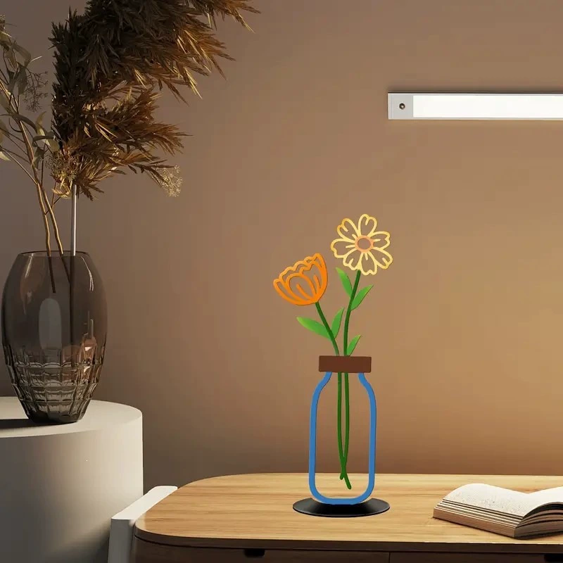 Cross-border 2D Metal Vase Desktop Decoration Living Room Bedroom Bookshelf Home Decor Colorful