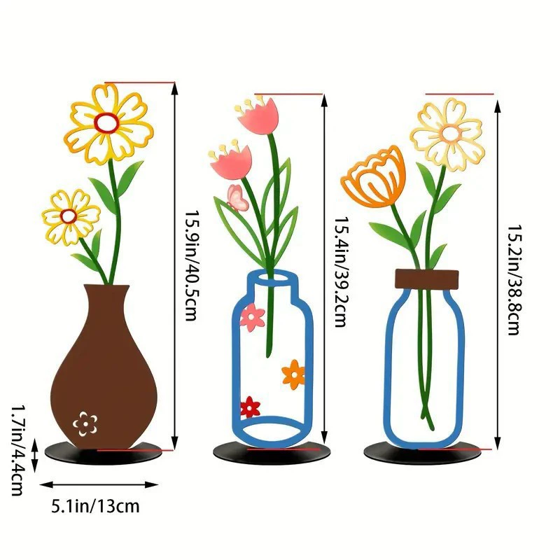 Cross-border 2D Metal Vase Desktop Decoration Living Room Bedroom Bookshelf Home Decor Colorful