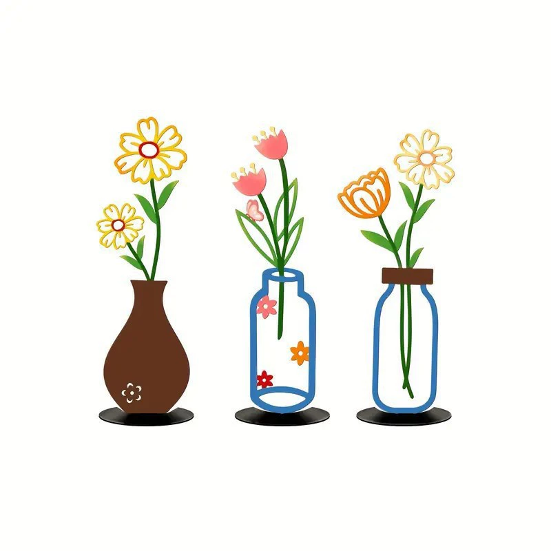 Cross-border 2D Metal Vase Desktop Decoration Living Room Bedroom Bookshelf Home Decor Colorful