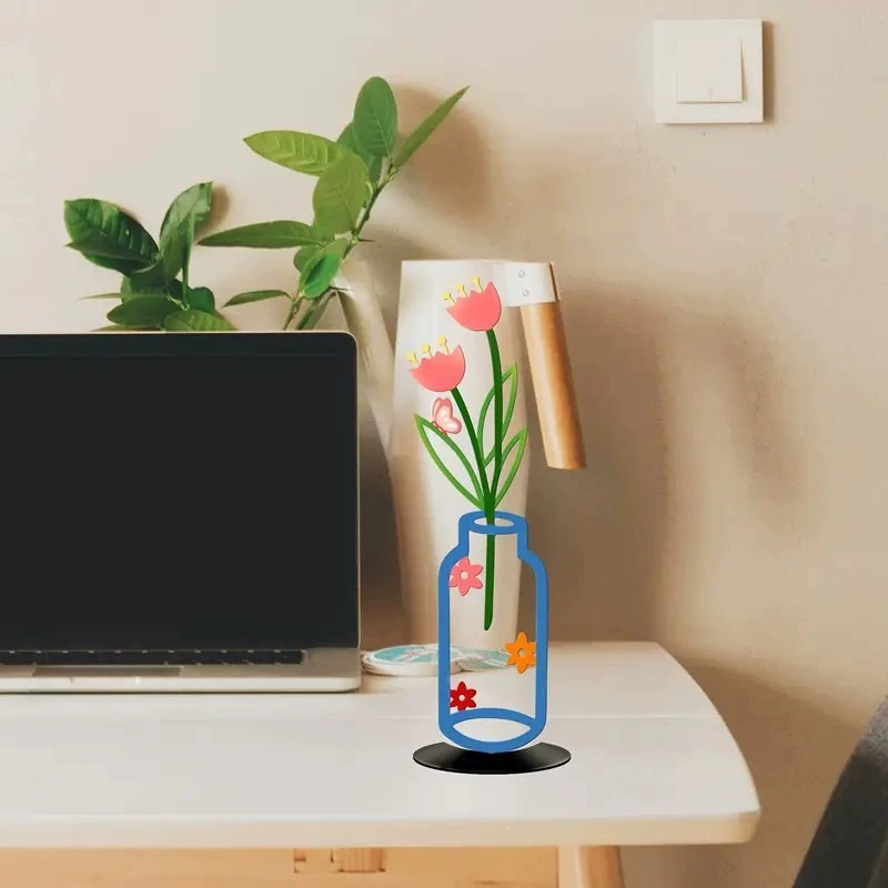 Cross-border 2D Metal Vase Desktop Decoration Living Room Bedroom Bookshelf Home Decor Colorful
