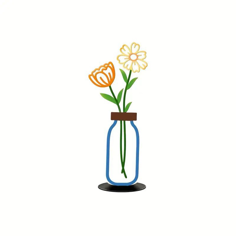 Cross-border 2D Metal Vase Desktop Decoration Living Room Bedroom Bookshelf Home Decor Colorful
