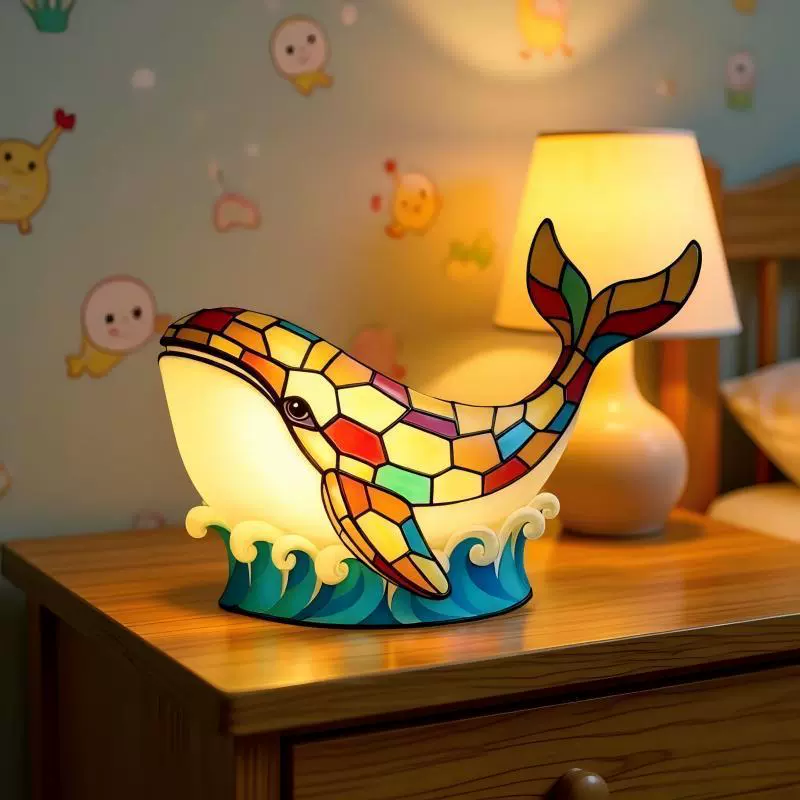 Cross-border New Whale Night Light Niche Desk Decor Bedroom Bedside Glowing Resin Funny Craft Ornament