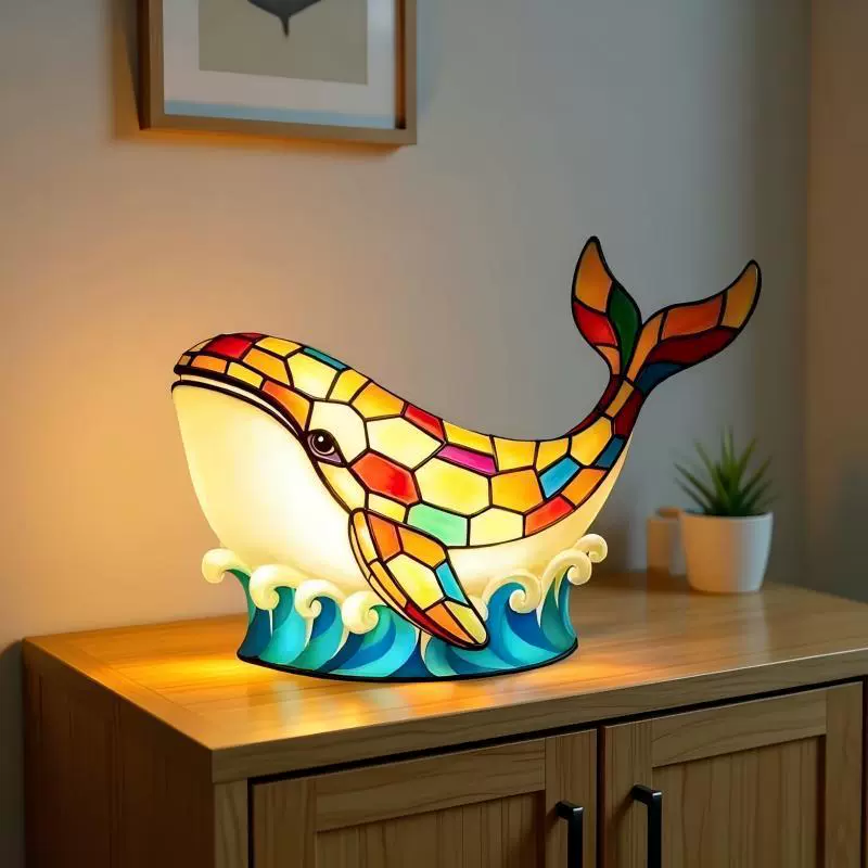 Cross-border New Whale Night Light Niche Desk Decor Bedroom Bedside Glowing Resin Funny Craft Ornament