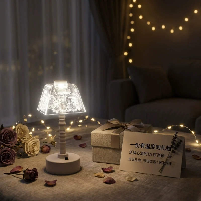 Cross-border New Mini Desk Lamp Creative Gift LED Acrylic Night Light Simple Ambiance Bedroom Bedside