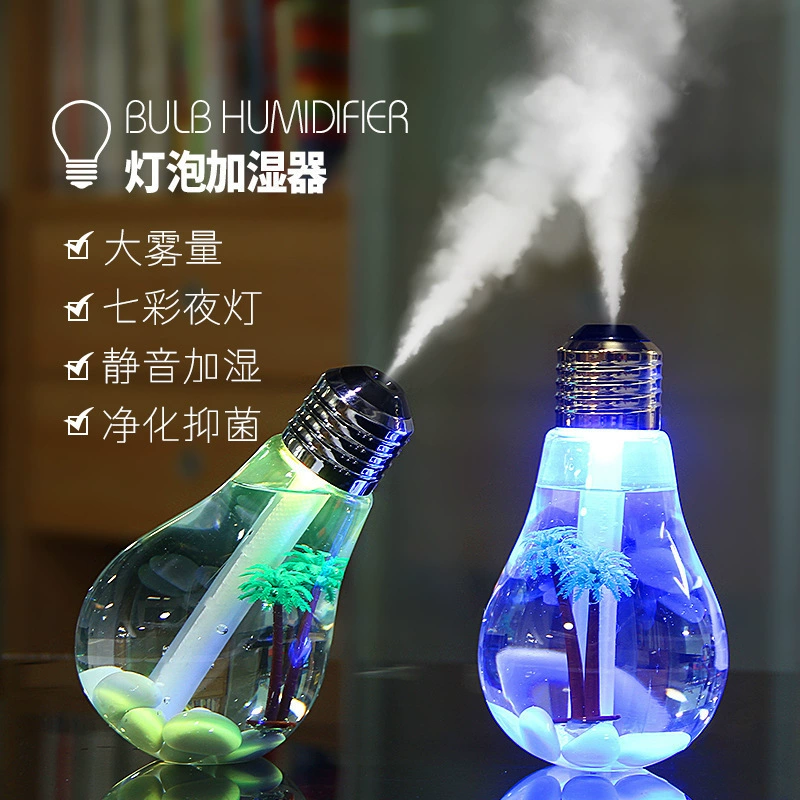 Cross-border New Creative Night Light Home Desktop Bedroom USB Silent Mini Color-changing Bulb Spray Humidifier