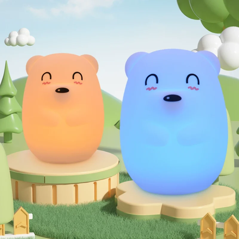 p_1783363264323_xues Cross-border Baby Bedside Night Light Children Bedroom Timer Silicone Tap Light Charging Bear Silicone Lamp