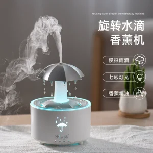 p_1783363409591_kve7 Cross-border Creative Rotating Raindrop Aromatherapy Diffuser Small Home Bedroom Silent Colorful Ambiance Light Essential Oil Diffuser