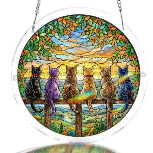 Cross-border New Acrylic Puzzle Light Catcher Animal Kitten Pendant Round Window Hanging Decoration DIY Home Hanging Ornament