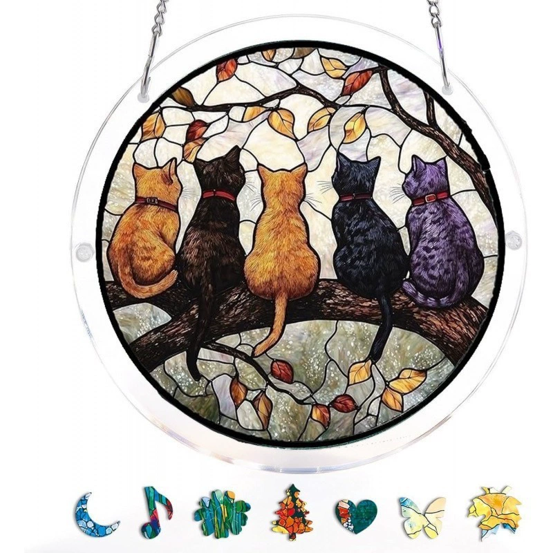 p_1783363631737_79s3 Cross-border New Acrylic Puzzle Light Catcher Animal Kitten Pendant Round Window Hanging Decoration DIY Home Hanging Ornament