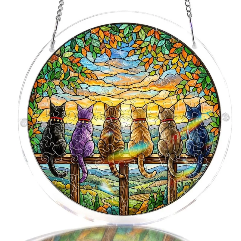 p_1783363635844_47bn Cross-border New Acrylic Puzzle Light Catcher Animal Kitten Pendant Round Window Hanging Decoration DIY Home Hanging Ornament