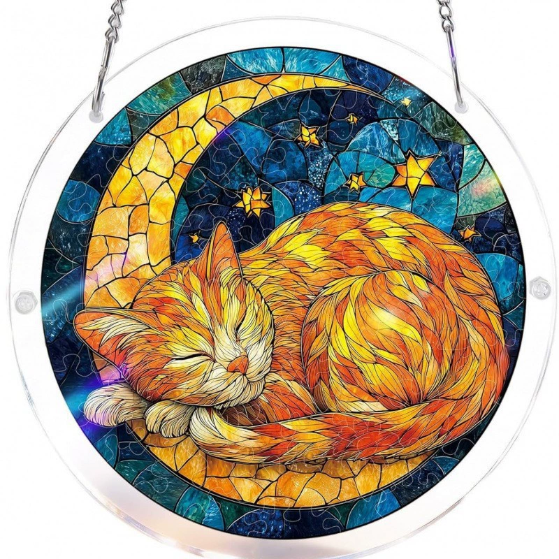 p_1783363638464_sfhu Cross-border New Acrylic Puzzle Light Catcher Animal Kitten Pendant Round Window Hanging Decoration DIY Home Hanging Ornament