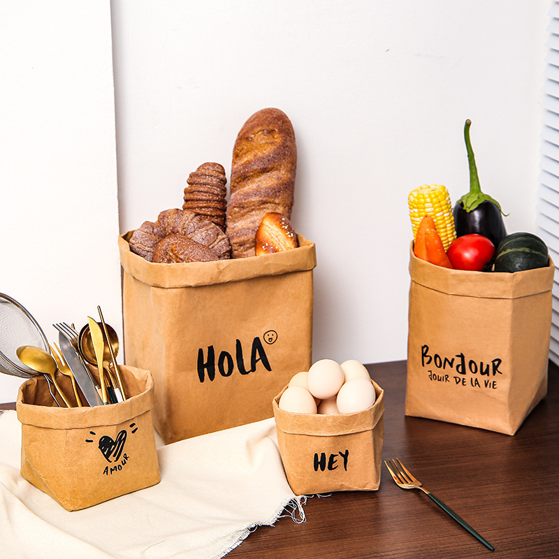 Washable Kraft Paper Storage Bags - Fridge Organizer & Desktop Storage