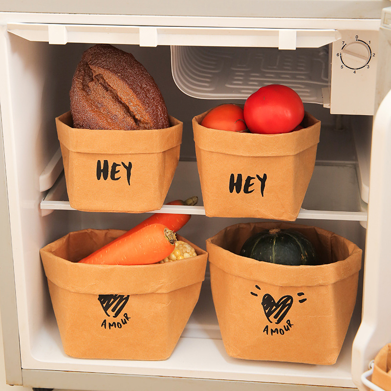 Washable Kraft Paper Storage Bags - Fridge Organizer & Desktop Storage