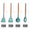 Wood Handle Silicone Kitchen Utensils 12-Piece Set with Storage Bucket