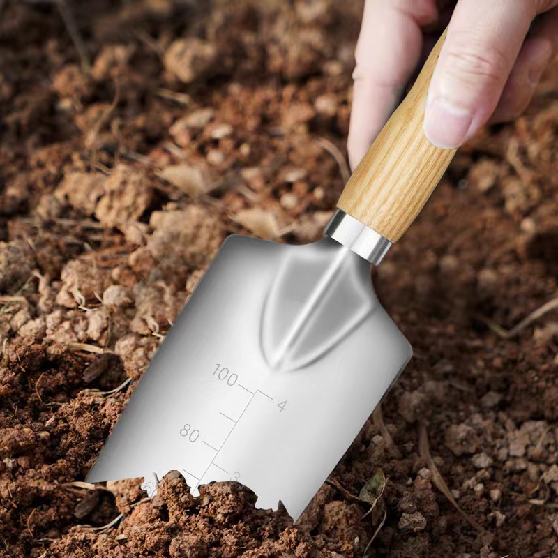 trowel-02.jpg Stainless Steel Garden Trowel Set - Wood Handle Gardening Tools for Planting Digging Weeding