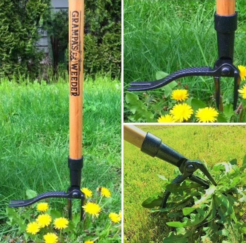 Weed Remover Tool - Cast Steel Weeder Head with Bamboo Handle - Garden Weed Puller No Bending