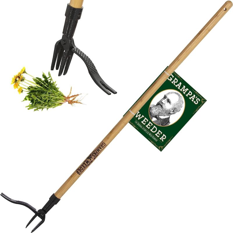Weed Remover Tool - Cast Steel Weeder Head with Bamboo Handle - Garden Weed Puller No Bending